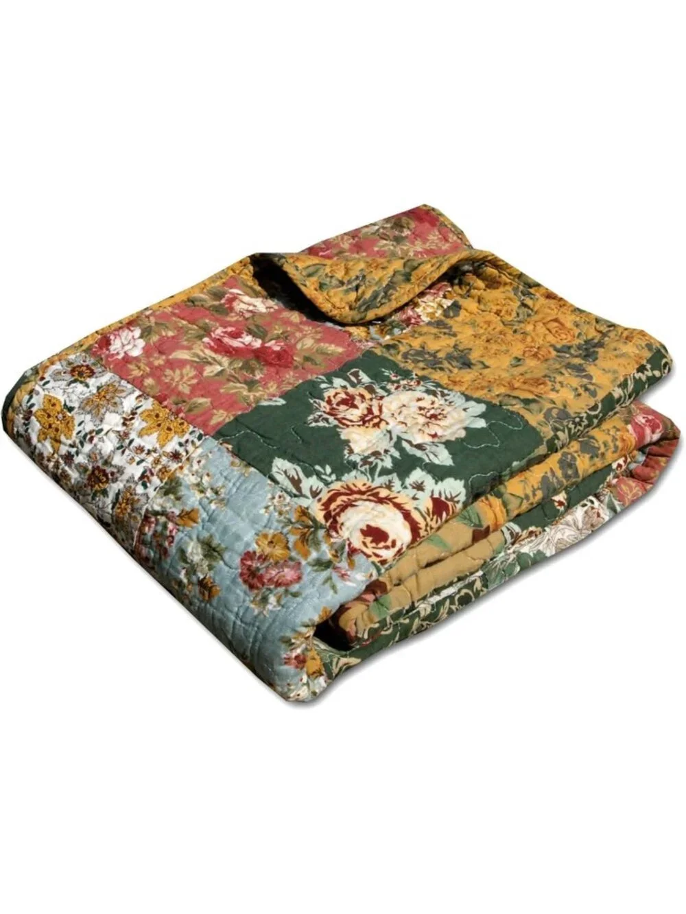 Antique Chic Quilted Patchwork Throw Blanket, 50x60, Cozy Multicolor Home Decor